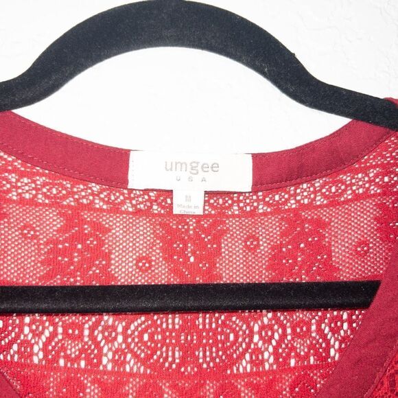 Umgee Burgundy Lace Front Tunic Dress Size Medium - Picture 3 of 9